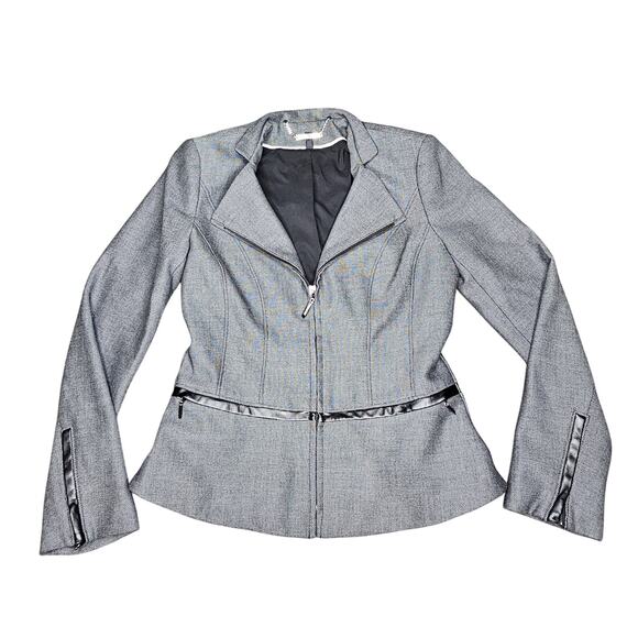 WHBM WHITE HOUSE BLACK MARKET SIZE 00 Zip up BLAZER JACKET GRAY/ BLACK - Picture 2 of 6